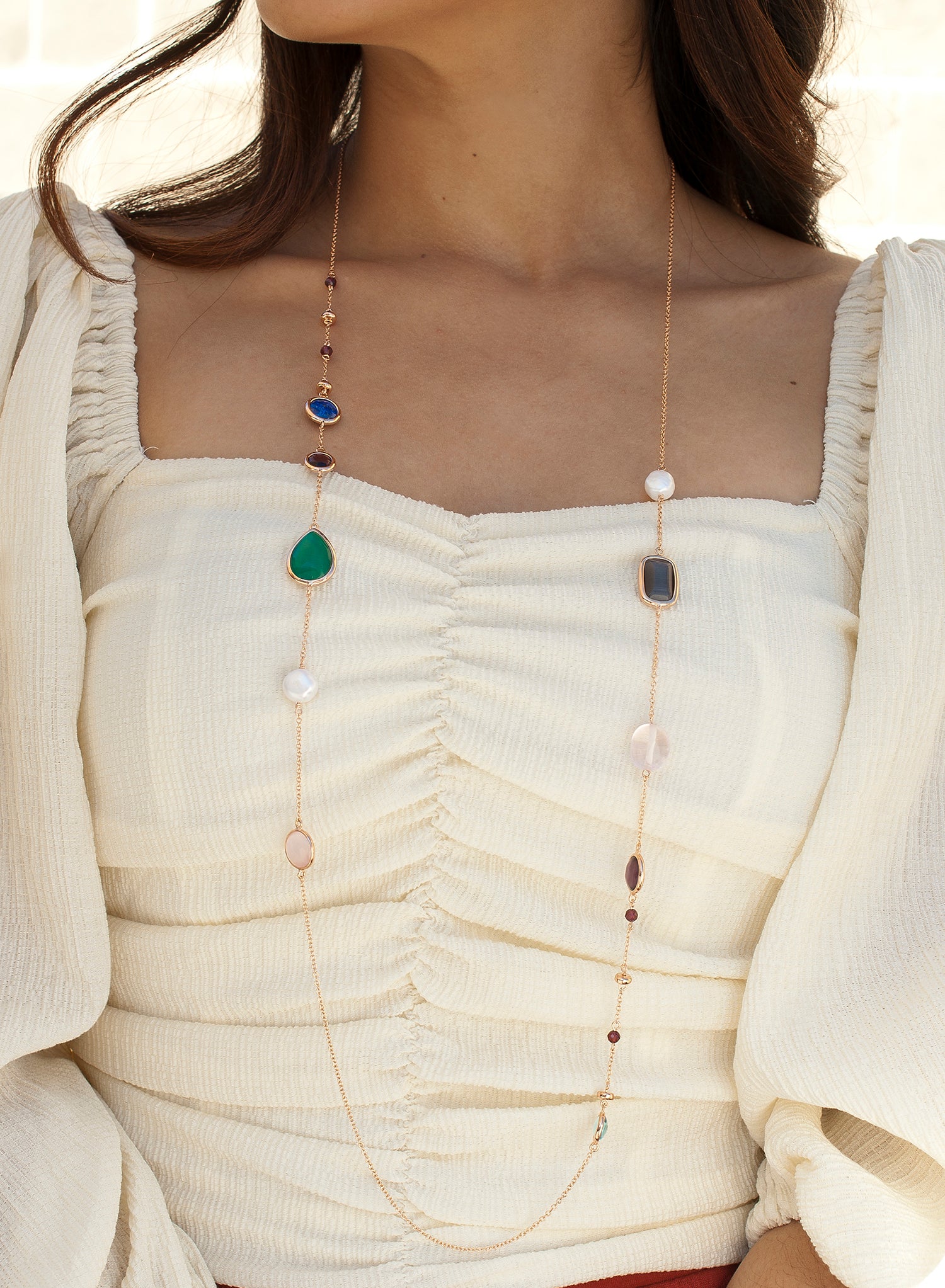 Collares largos con piedras de colores geométricas-LINEARGENT