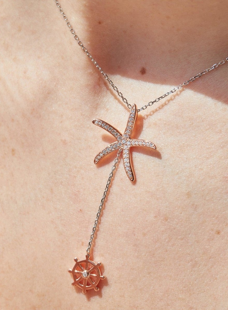 Collares largos diseño de doble charm bañados en oro rosa-LINEARGENT