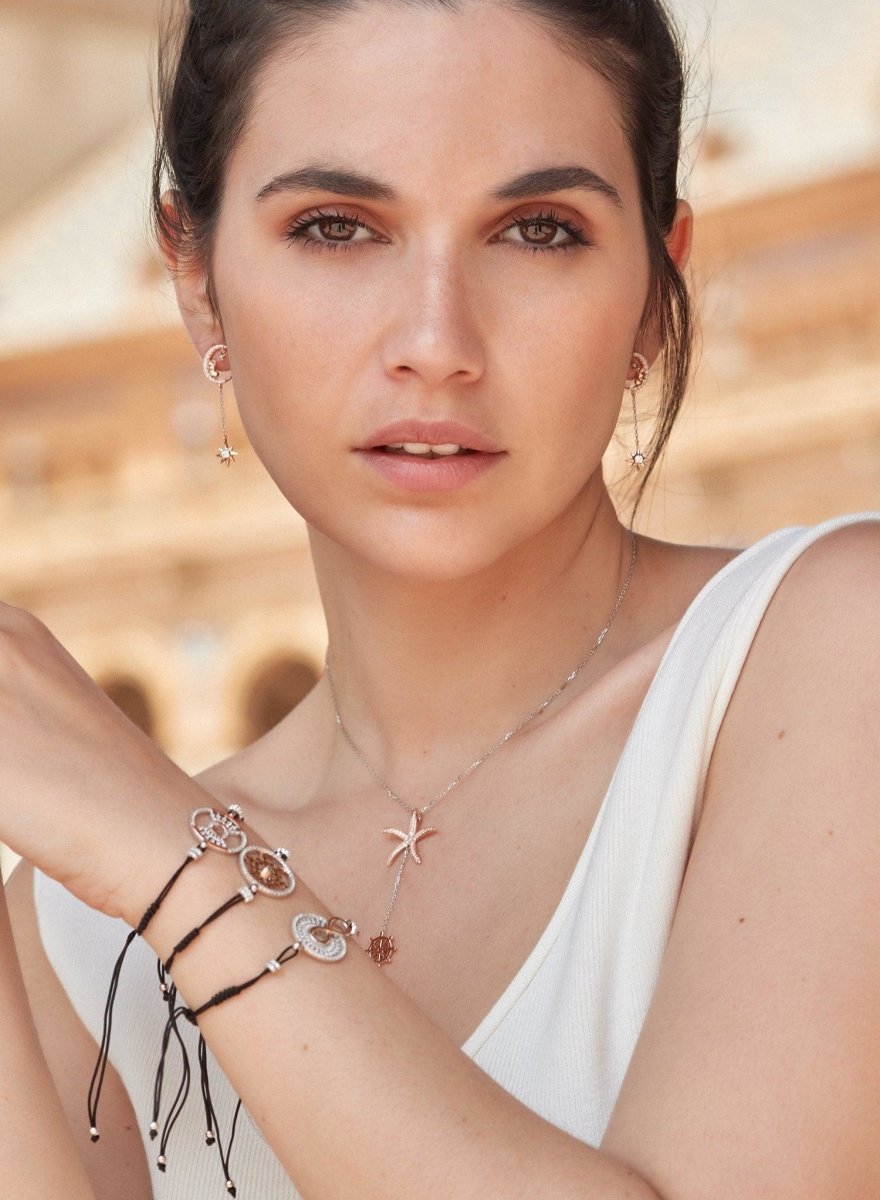 Collares largos diseño de doble charm bañados en oro rosa