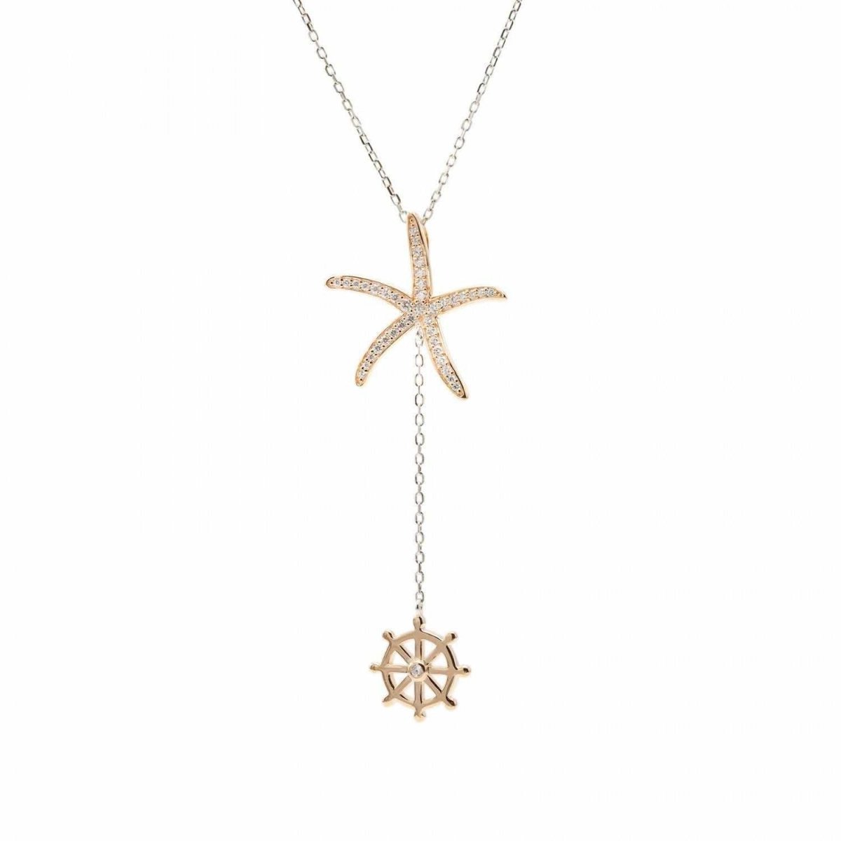 Collares largos diseño de doble charm bañados en oro rosa-LINEARGENT