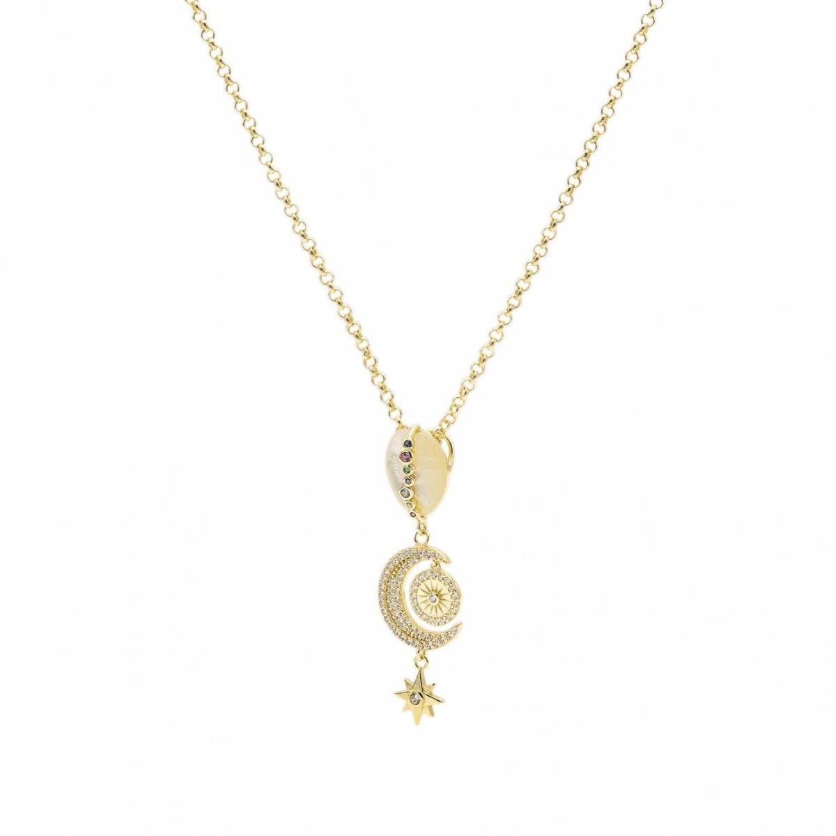 Collares plata originales baño en oro diseño lunar con perla-LINEARGENT