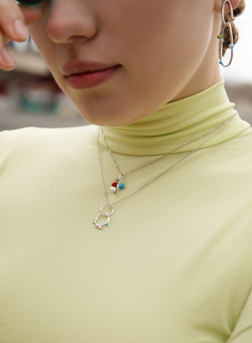 Collares plata originales diseño doble aro con esmalte