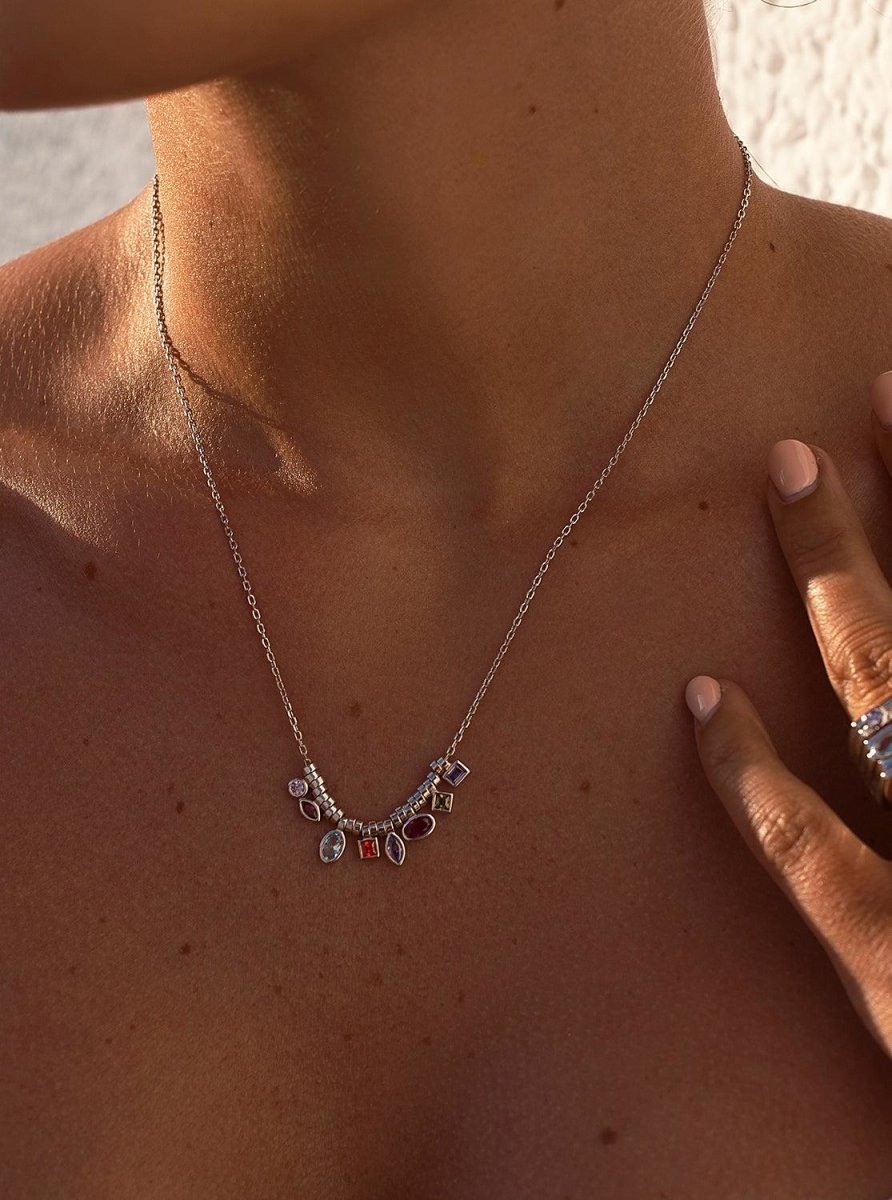 Collares plata originales diseño geométrico multicolor-LINEARGENT