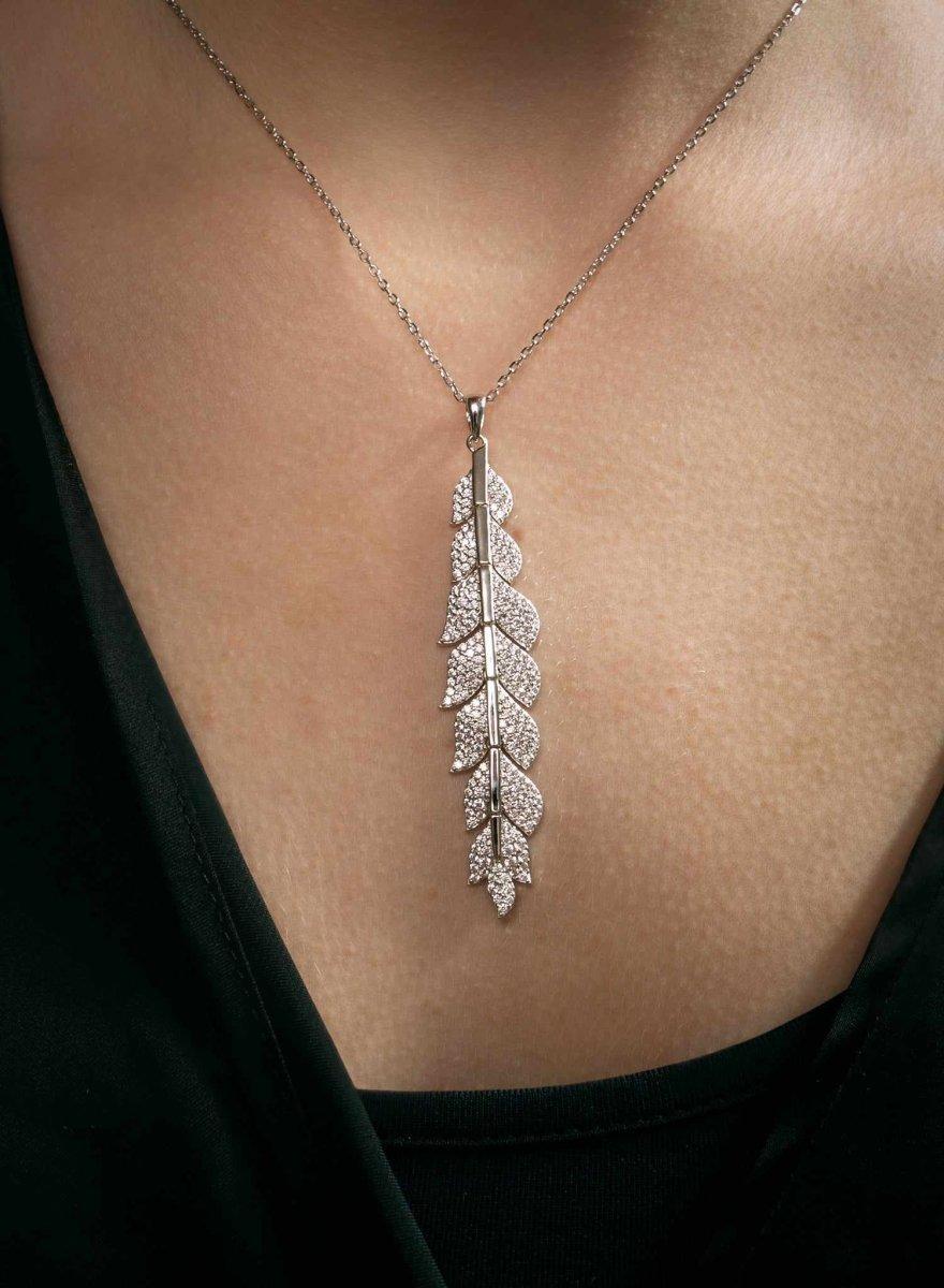 Collares plata originales diseño hoja con circonitas-LINEARGENT