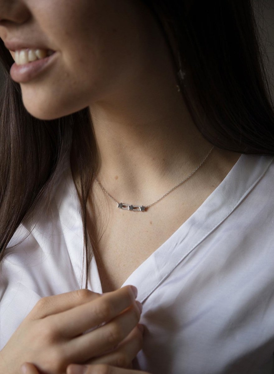 necklaces silver original design triple star with zirconia