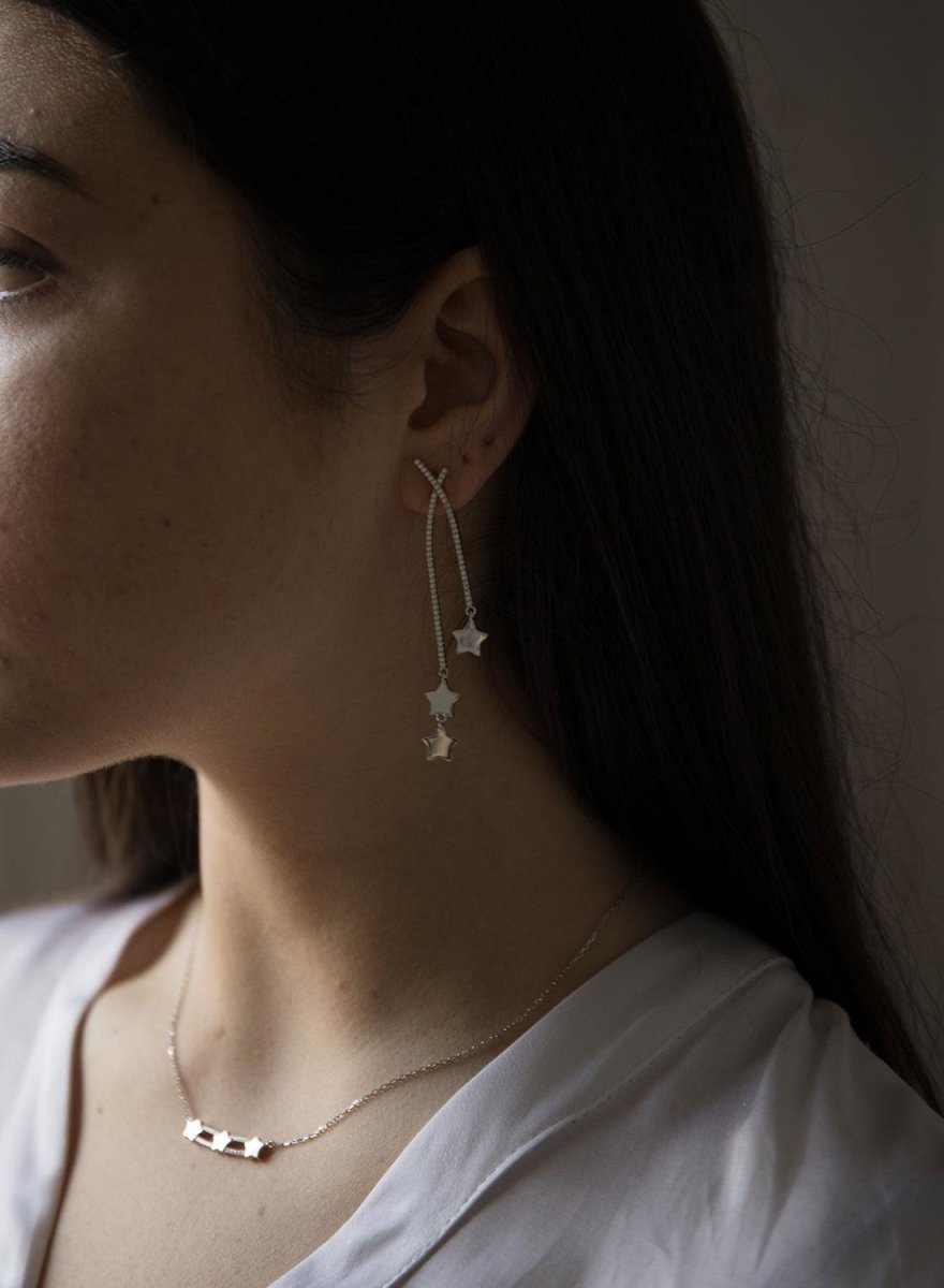 necklaces silver original design triple star with zirconia