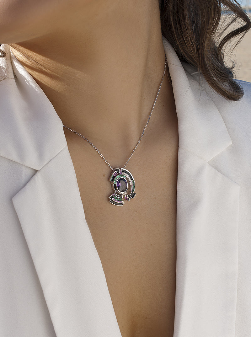 Collares plata originales gemas multicolor diseño chaos