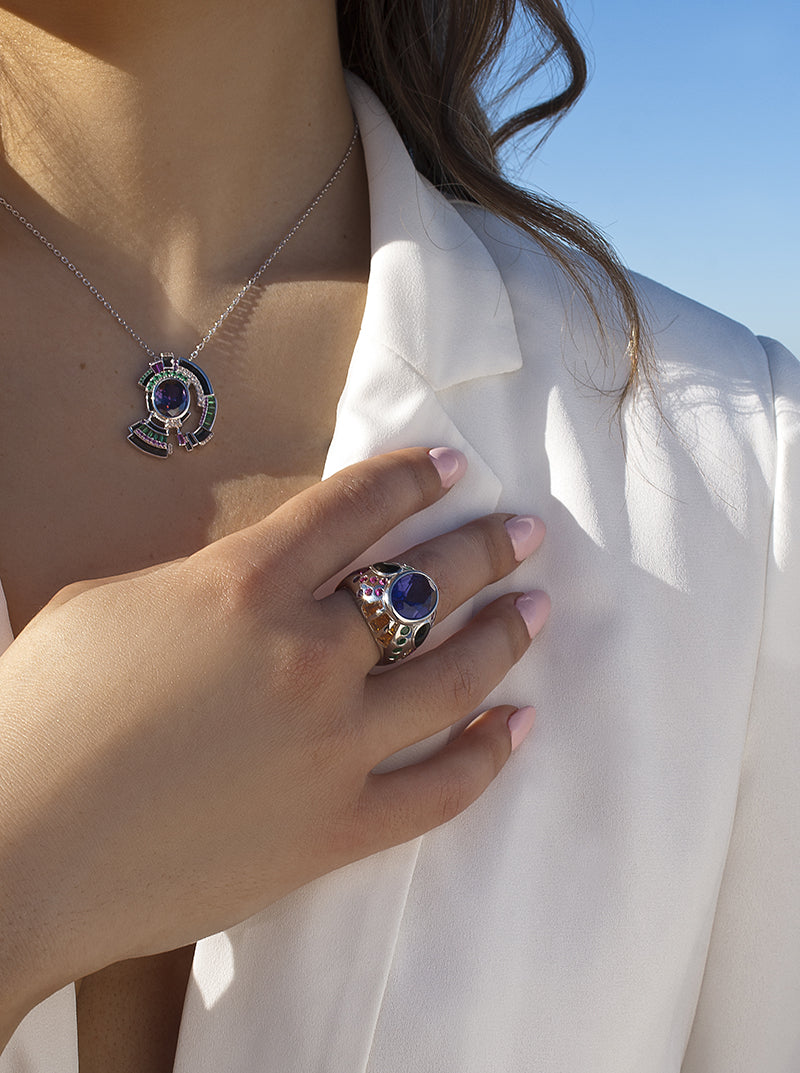 Collares plata originales gemas multicolor diseño chaos