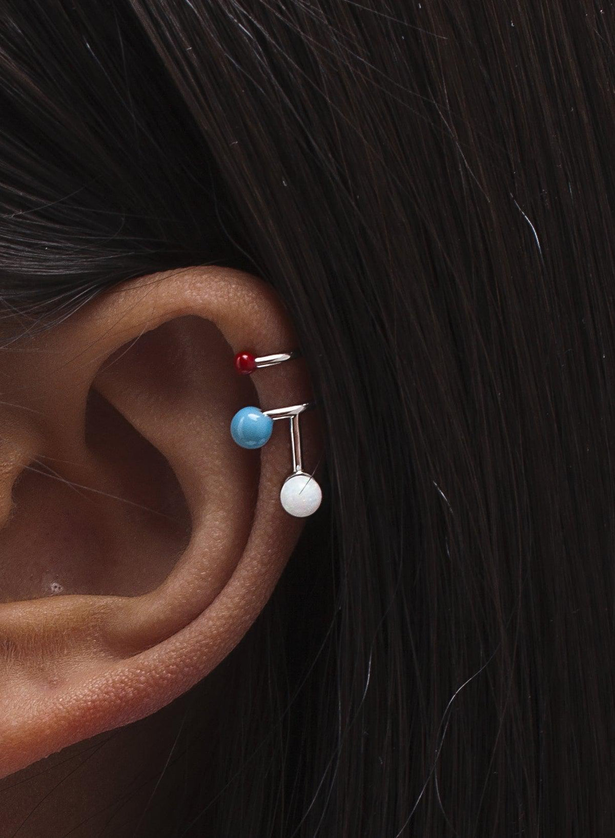 Pendiente · Ear cuff diseño moleculas de esmalte y plata lisa