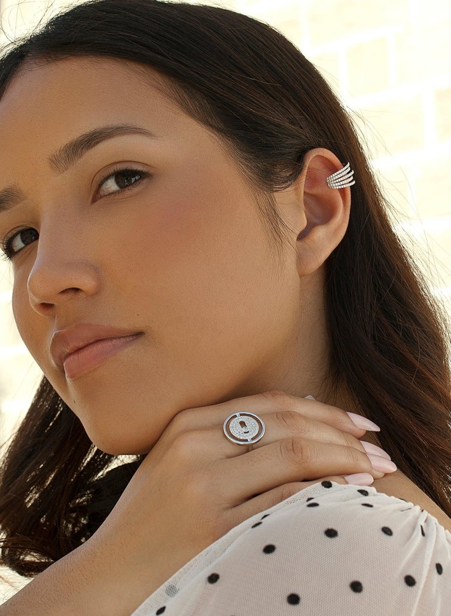 Ear cuff de plata diseño triple carril circonita-LINEARGENT