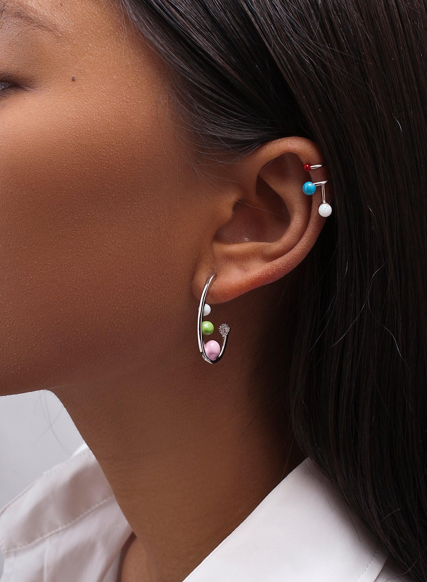 Ear cuff diseño moleculas de esmalte y plata lisa-LINEARGENT
