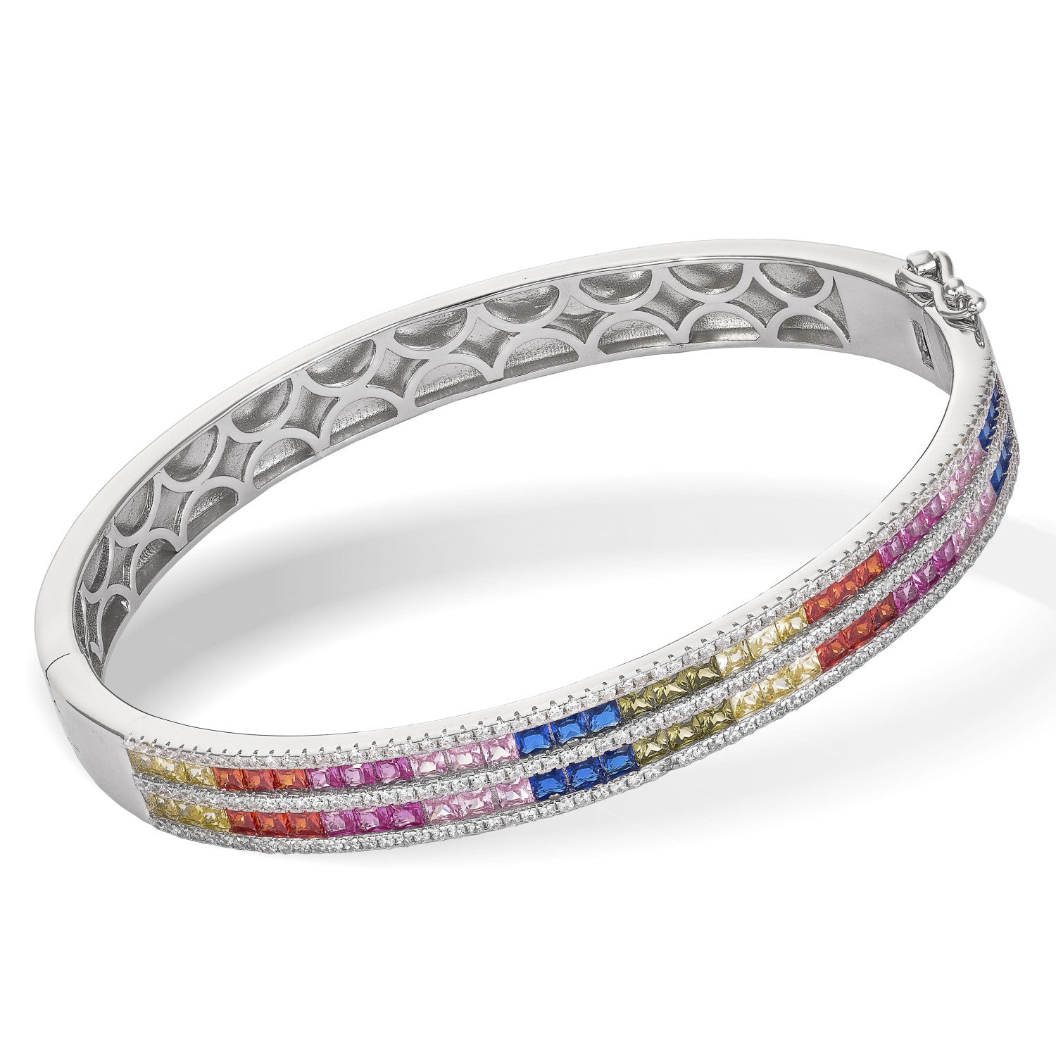Esclava de plata diseño doble raíl multicolor-LINEARGENT