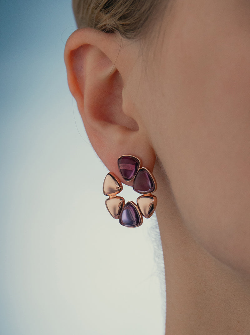 boucle design combinaison florale en argent avec des LINEARGENT rose et LINEARGENT