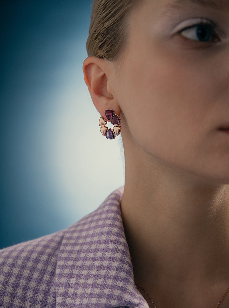 boucle design combinaison florale en argent avec des LINEARGENT rose et LINEARGENT