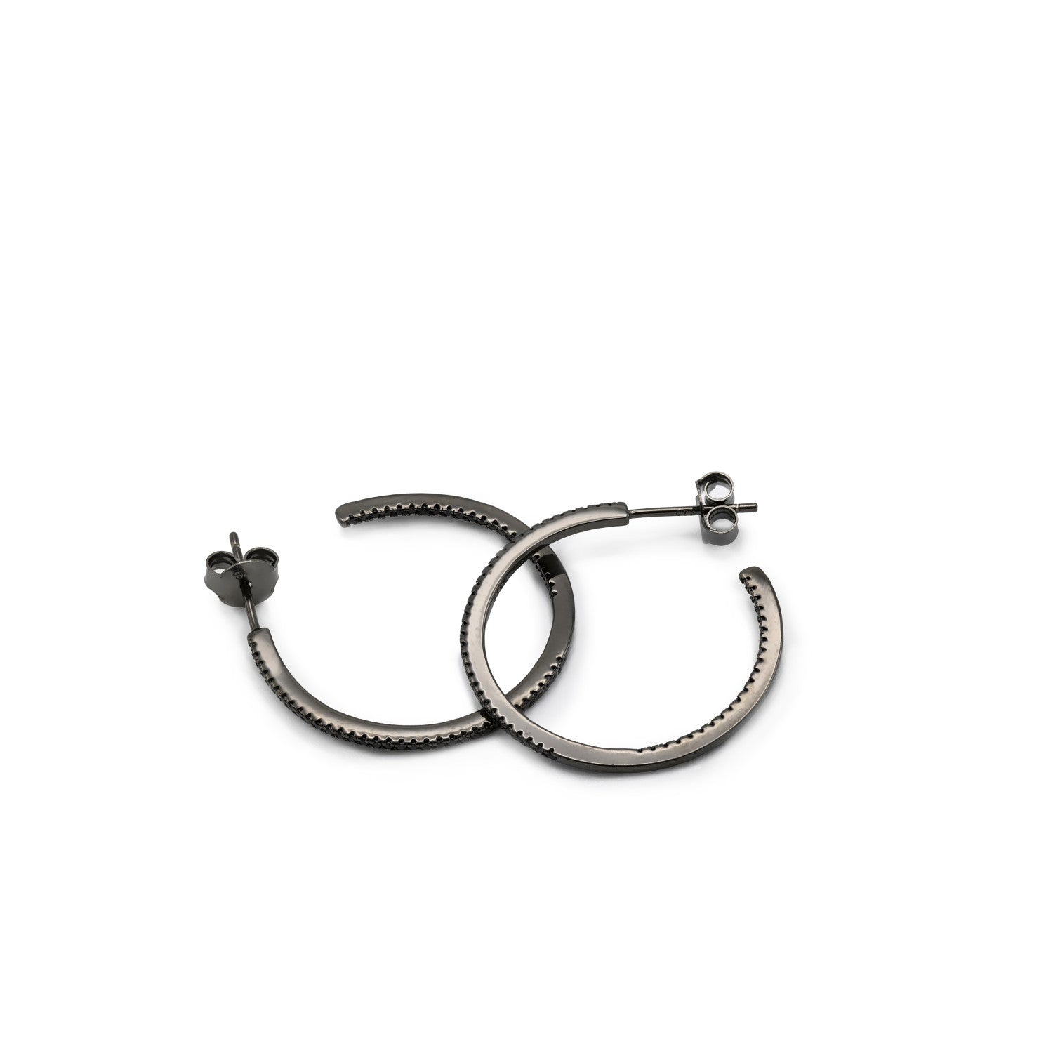 Pendientes aro con baño rutenio diseño circonitas negras modelo grande-LINEARGENT