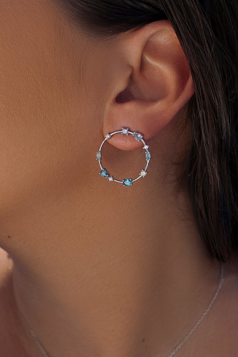 Pendientes aro con cuarzos adamantinos en tonos fríos-LINEARGENT