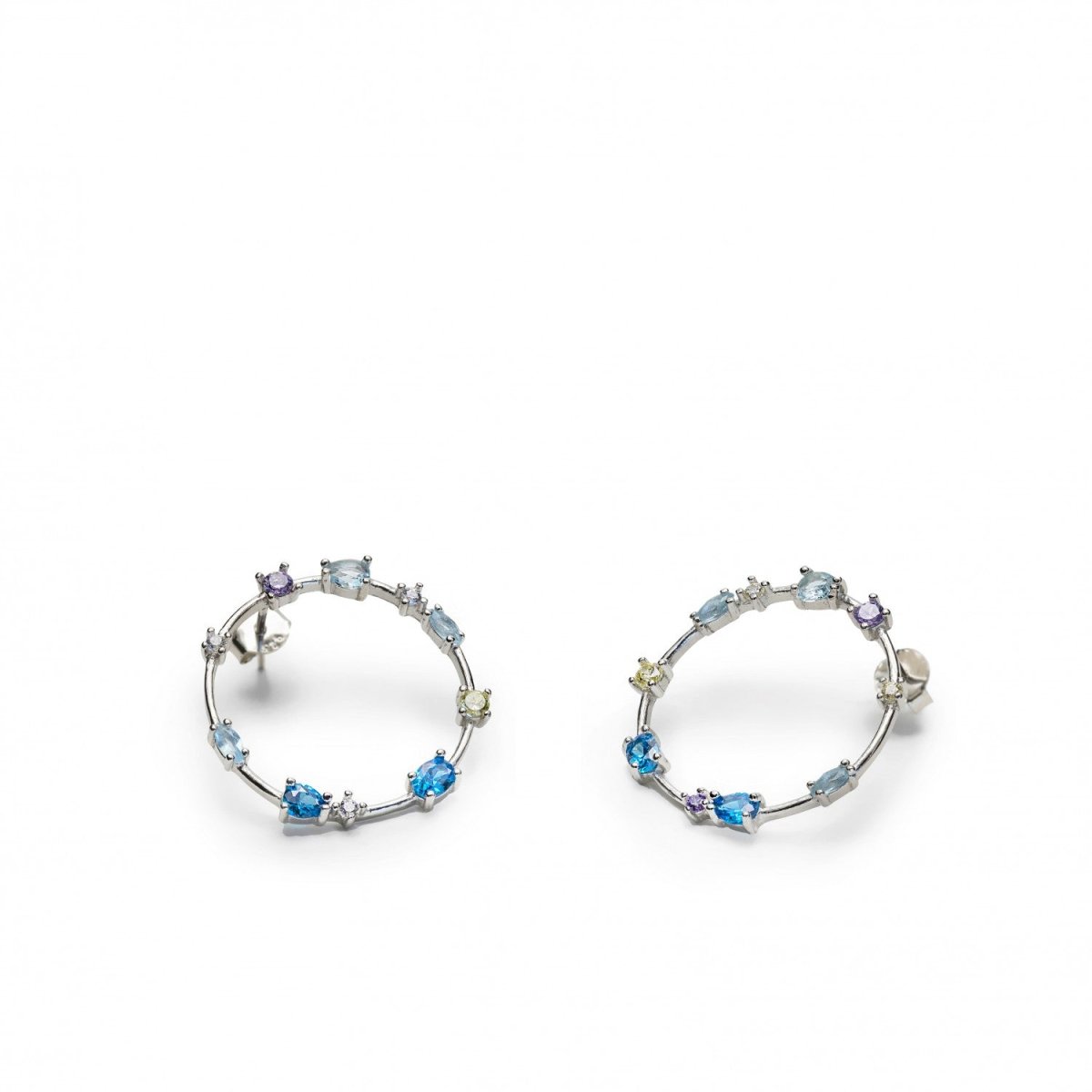 Pendientes aro con cuarzos adamantinos en tonos fríos-LINEARGENT