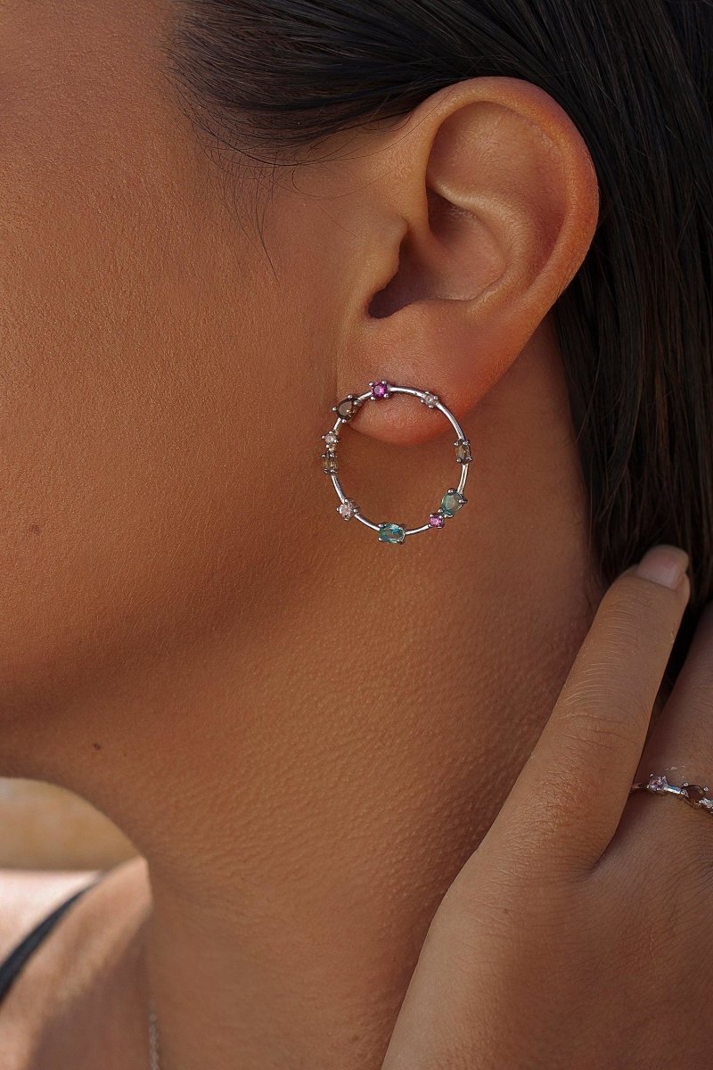 Boucles d'oreilles créole avec quartz adamantin en tonalités vives