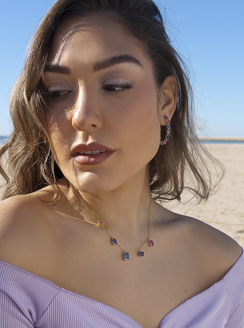 Boucles d'oreilles créole avec pierres couleurs design LINEARGENT