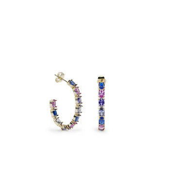 Pendientes aro con piedras de colores diseño ovalado