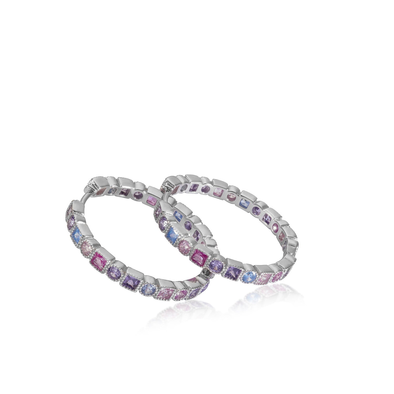 Pendientes aro con piedras diseño geométrico multicolor-LINEARGENT