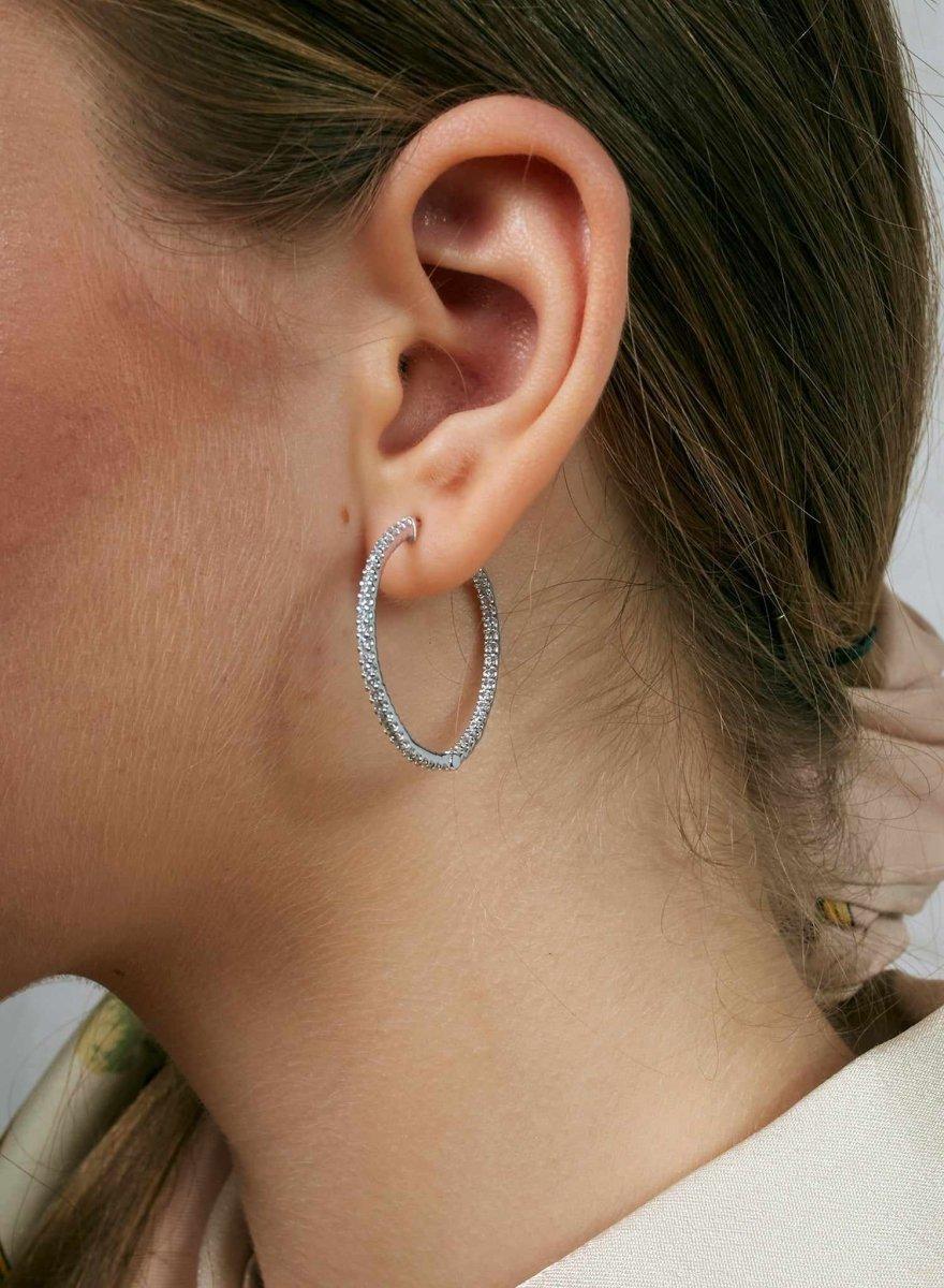 Pendientes aro de plata con circonitas interiores y exteriores tamaño mediano