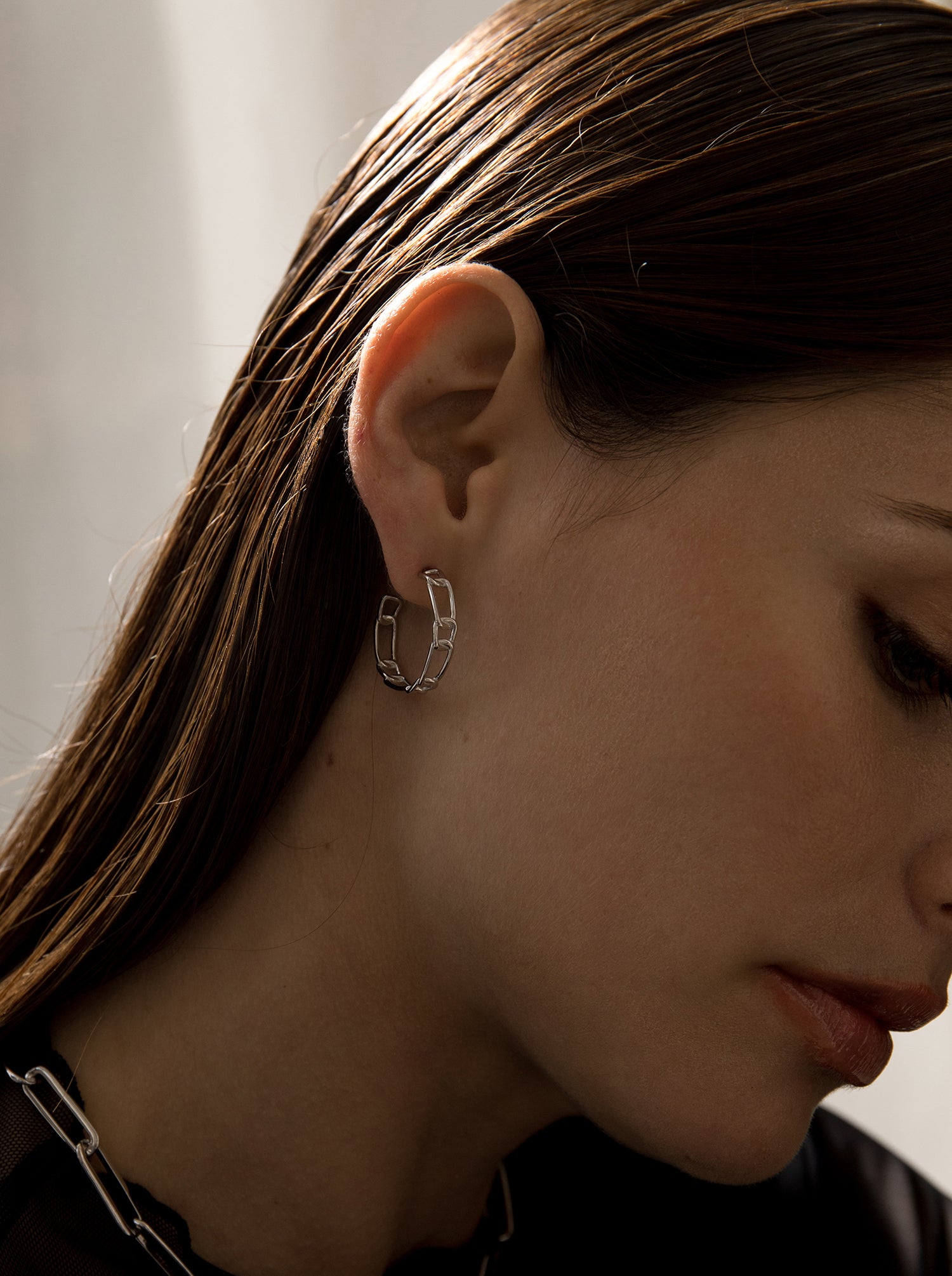 earrings hoop silver design chained