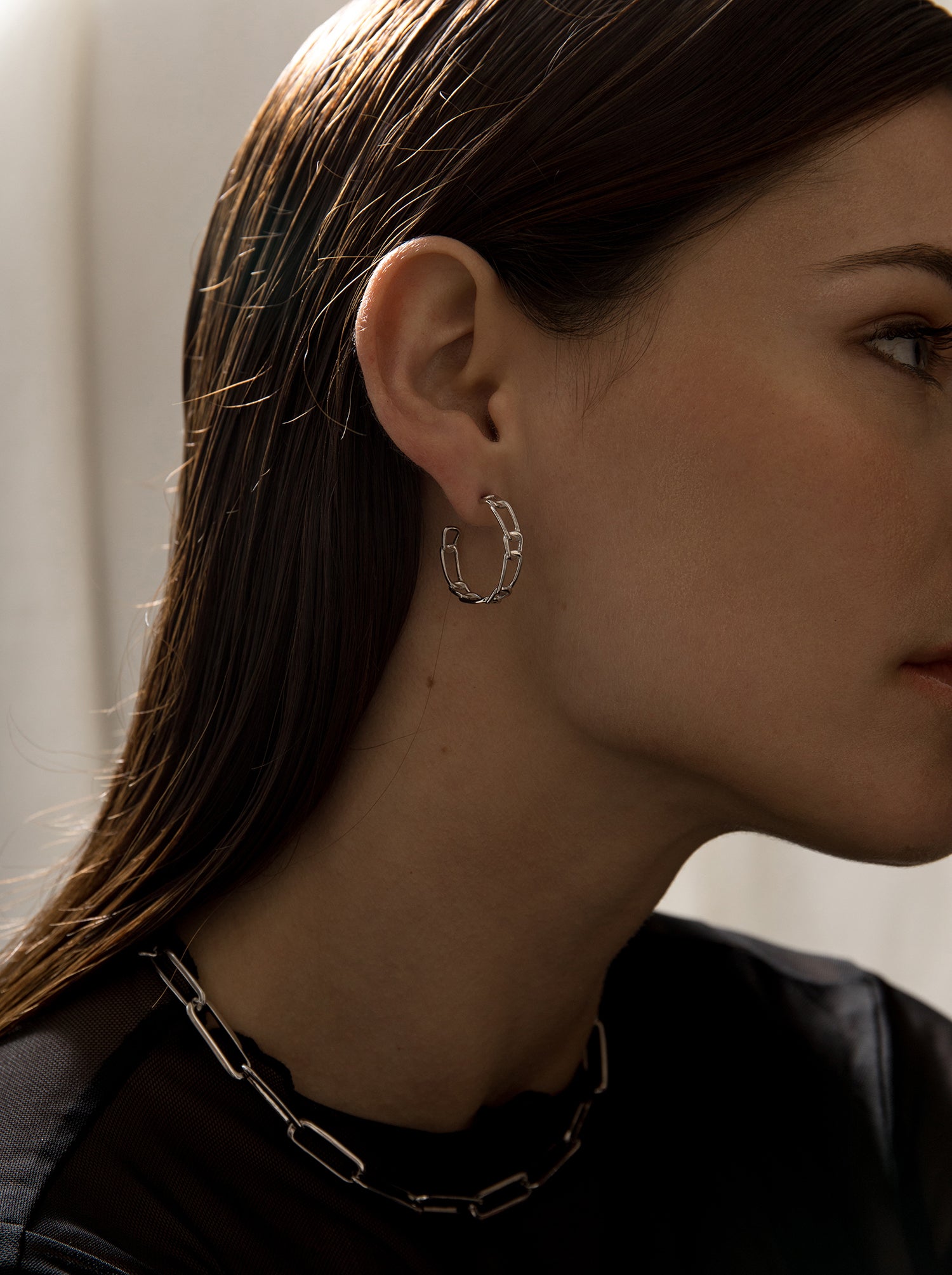 earrings hoop silver design chained