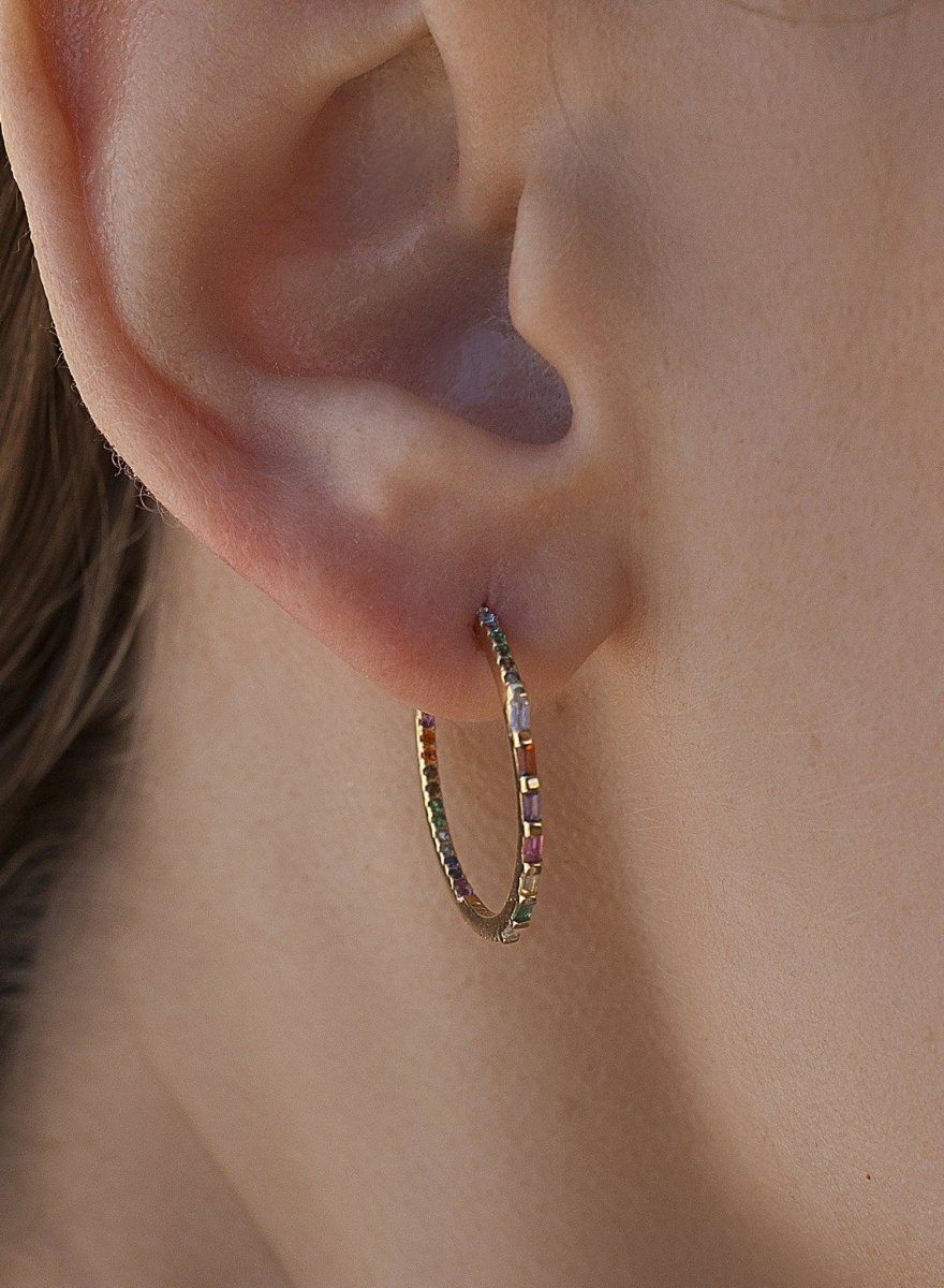 Pendientes aro de plata diseño fino dorados-LINEARGENT