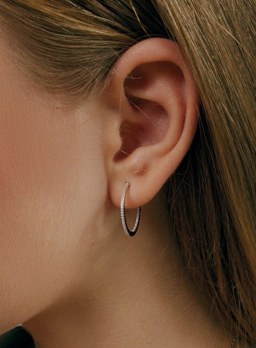 boucles d'oreilles créole de argent mini sertissage zircons blanc grand LINEARGENT