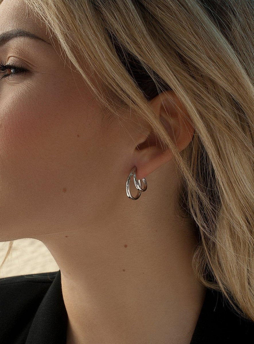 Pendientes aro de plata originales diseño doble
