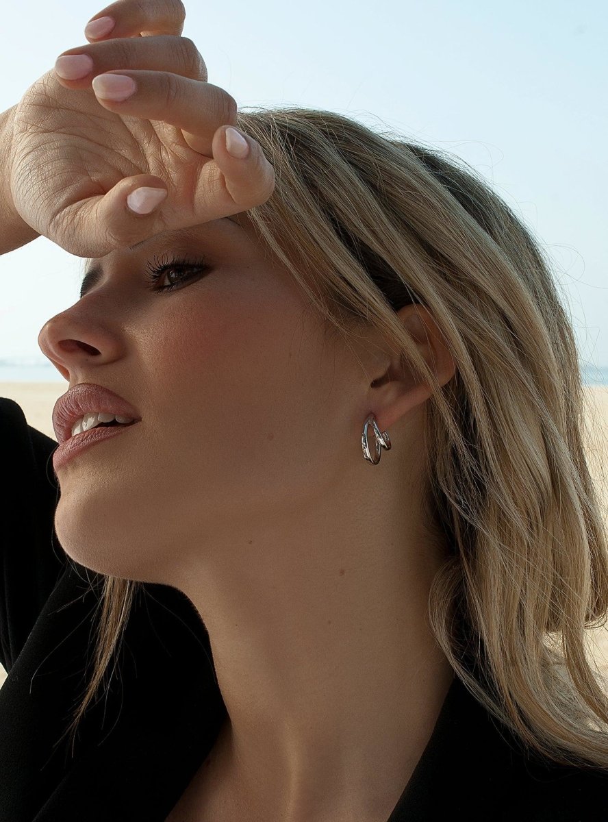 Pendientes aro de plata originales diseño doble