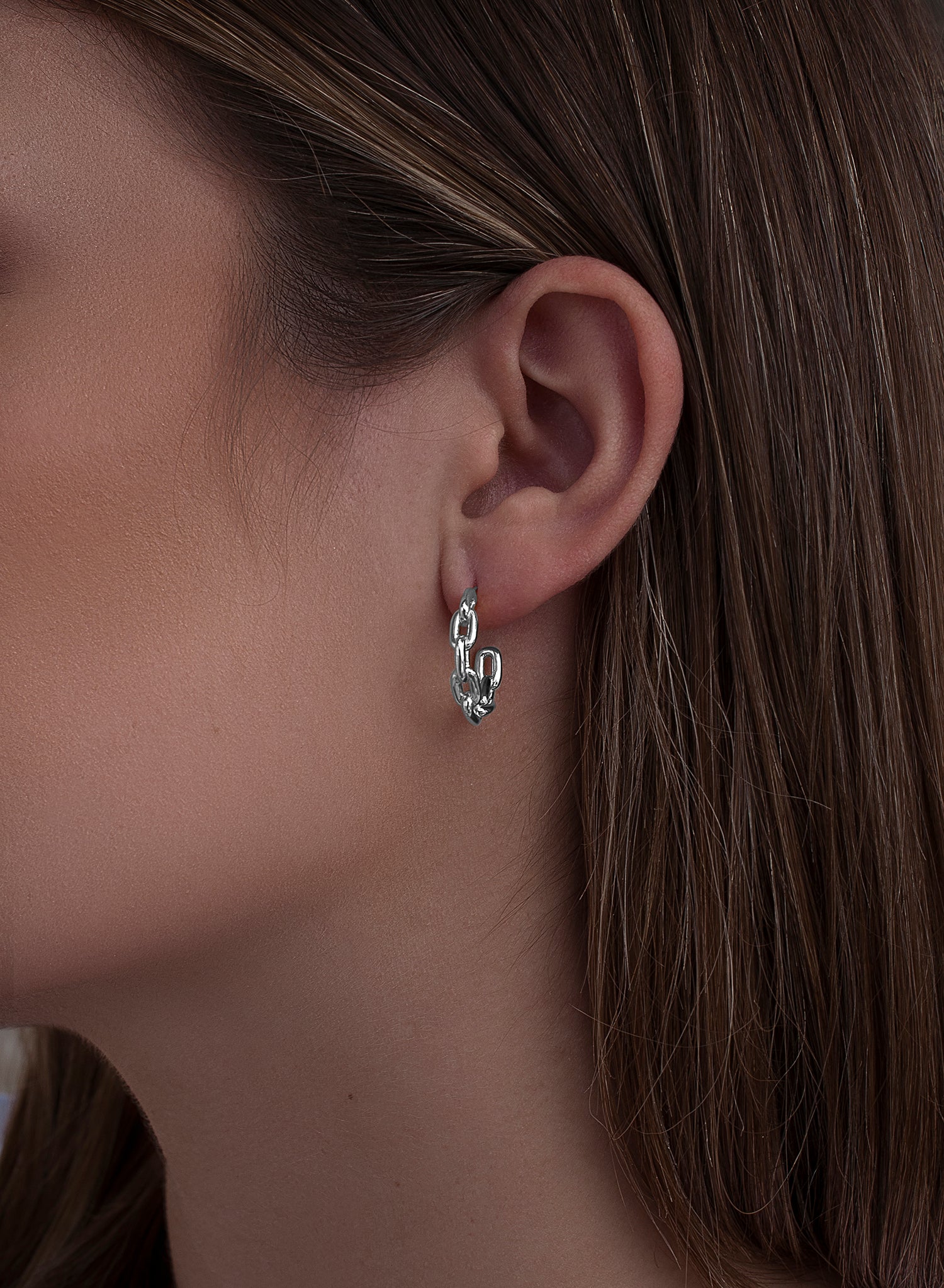 Pendientes aro de plata pequeños modelo eslabones