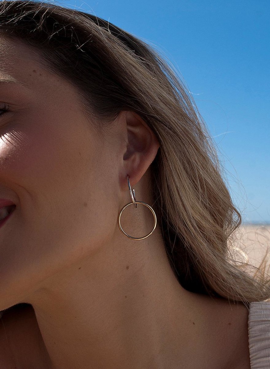 Pendientes aro diseño de doble argolla bicolor