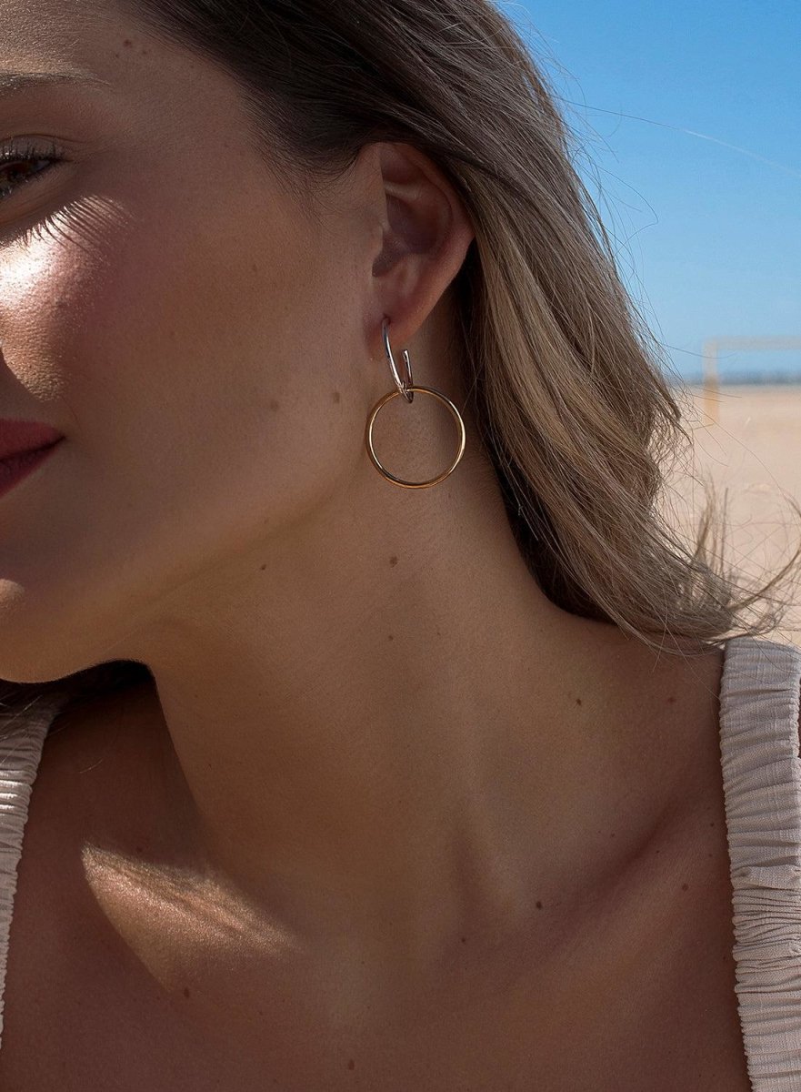 Pendientes aro diseño de doble argolla bicolor