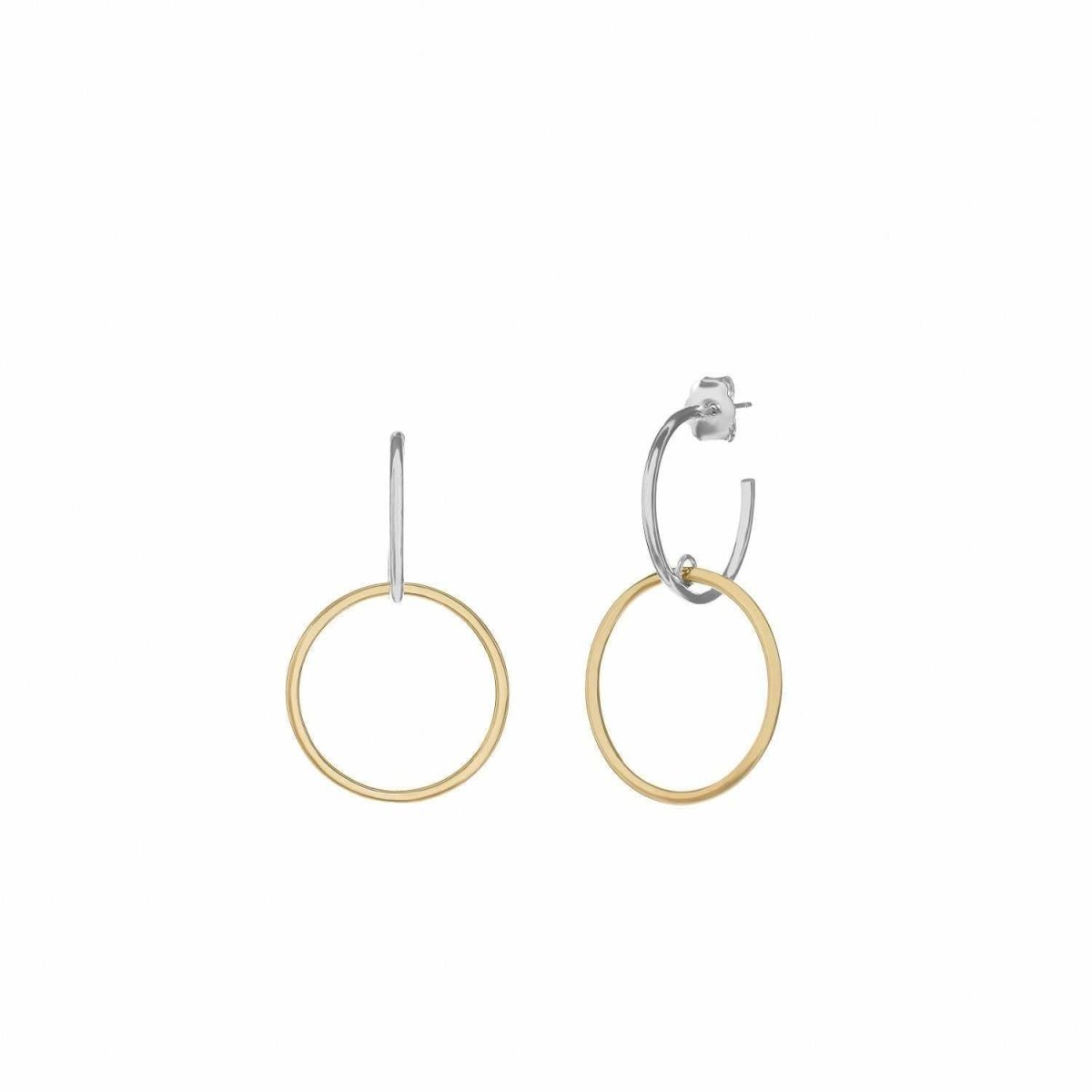 Pendientes aro diseño de doble argolla bicolor-LINEARGENT