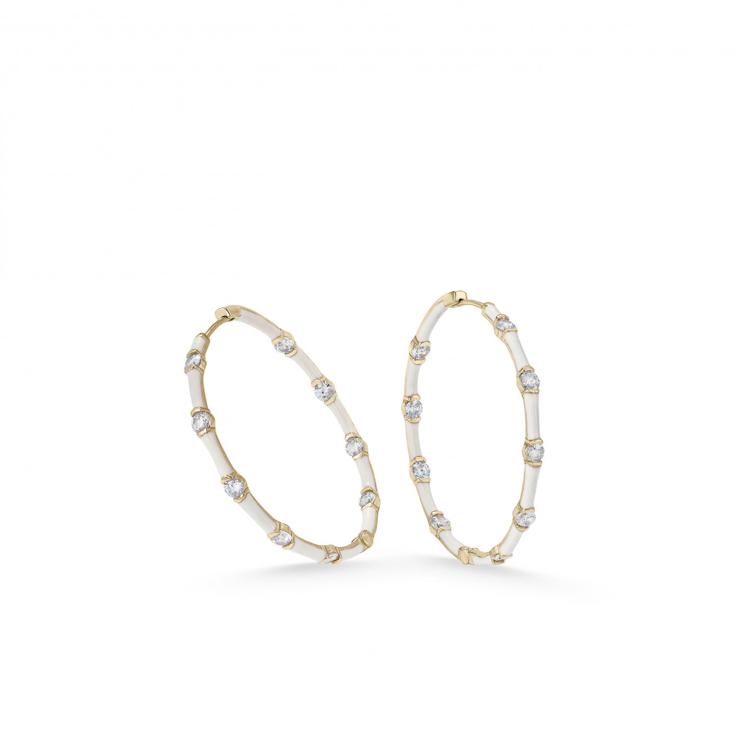 Pendientes aro diseño de esmalte rosa y circonitas-LINEARGENT