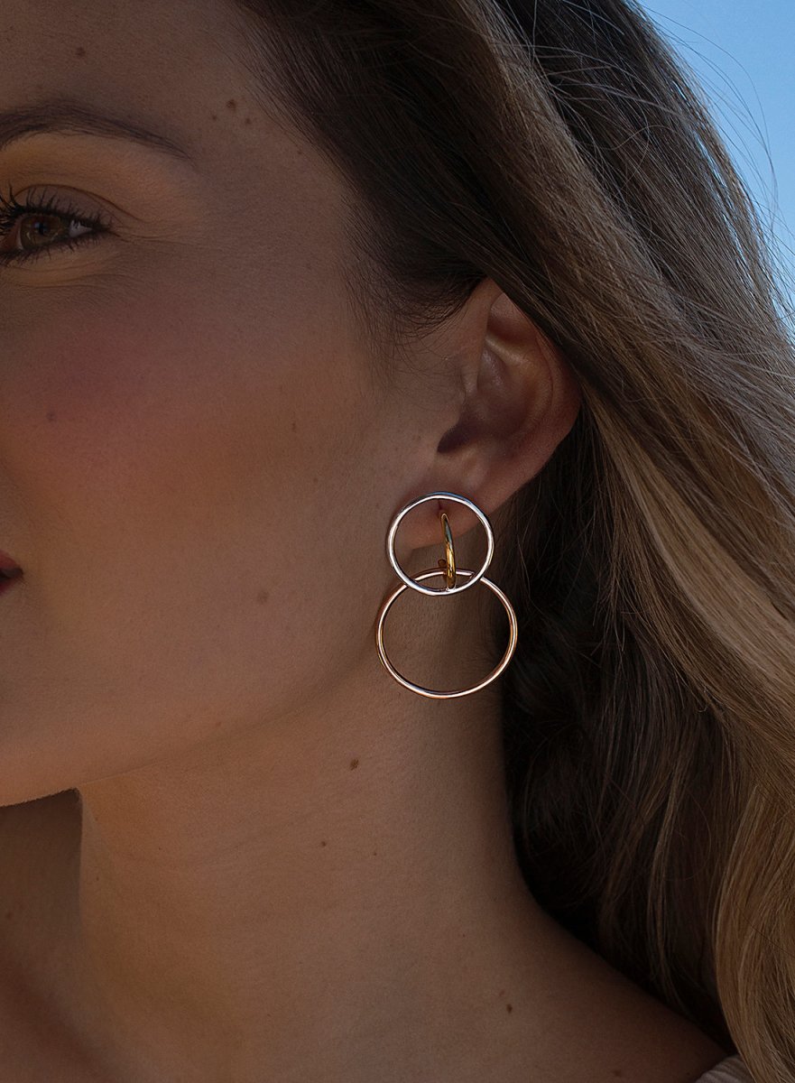 Boucles d'oreilles créole design de trois créoles unies tricolores