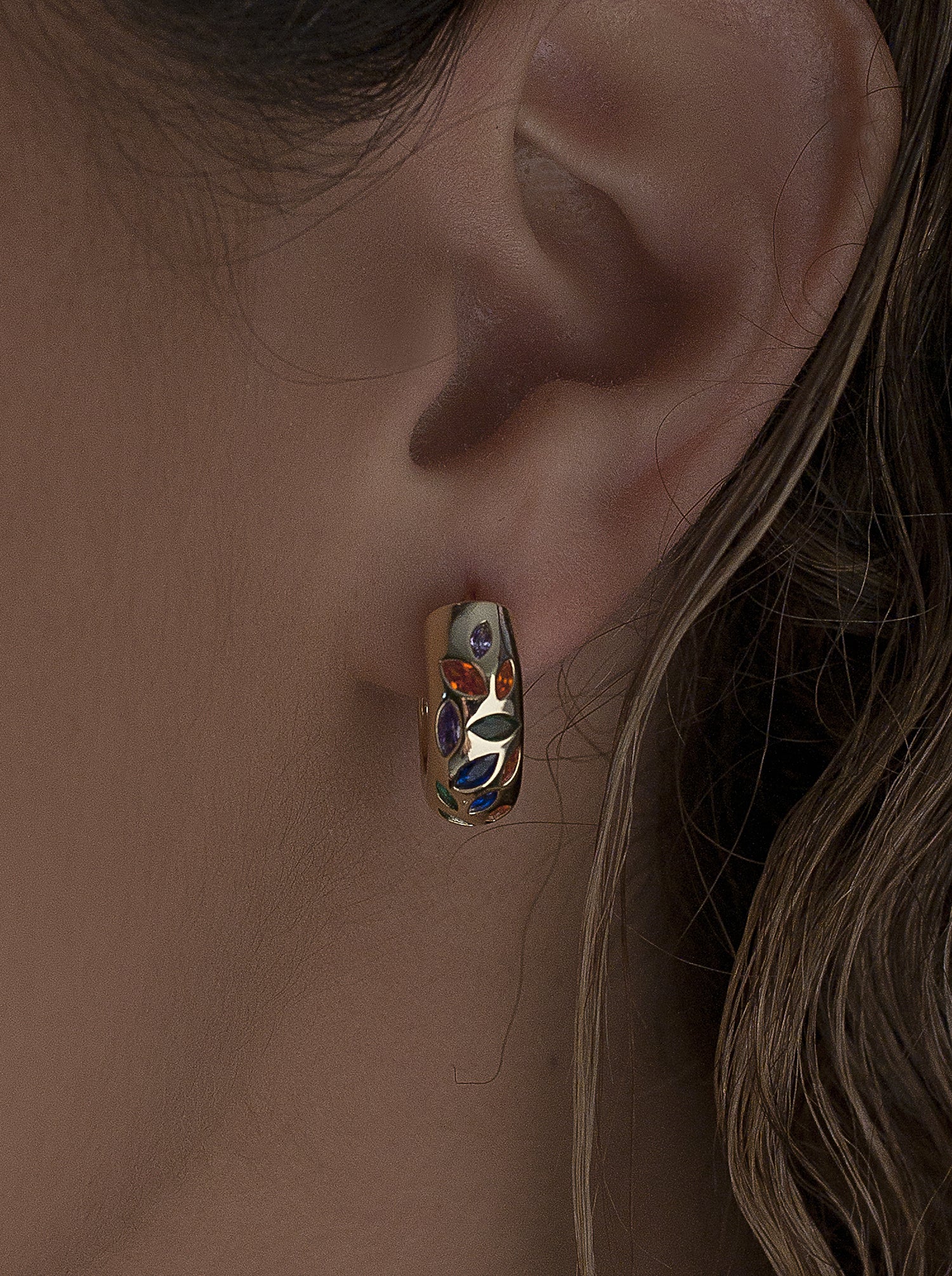 Pendientes aro diseño mosaico multicolor-LINEARGENT