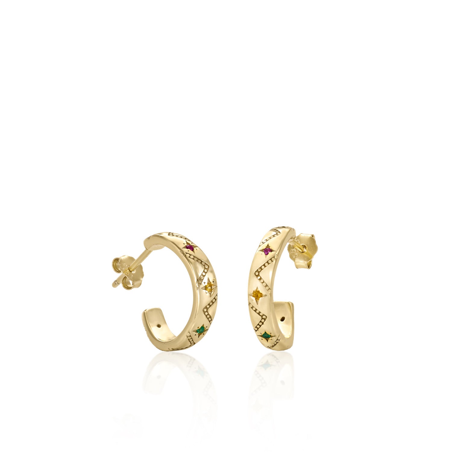 Pendientes aro dorados diseño de estrellas multicolores-LINEARGENT