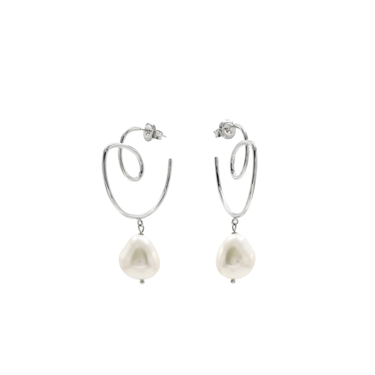 Pendientes aro irregulares con perla irregular de plata-LINEARGENT