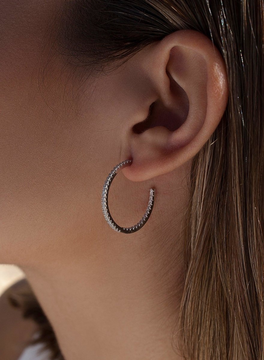 Pendientes aro medianos con doble raíl de circonitas