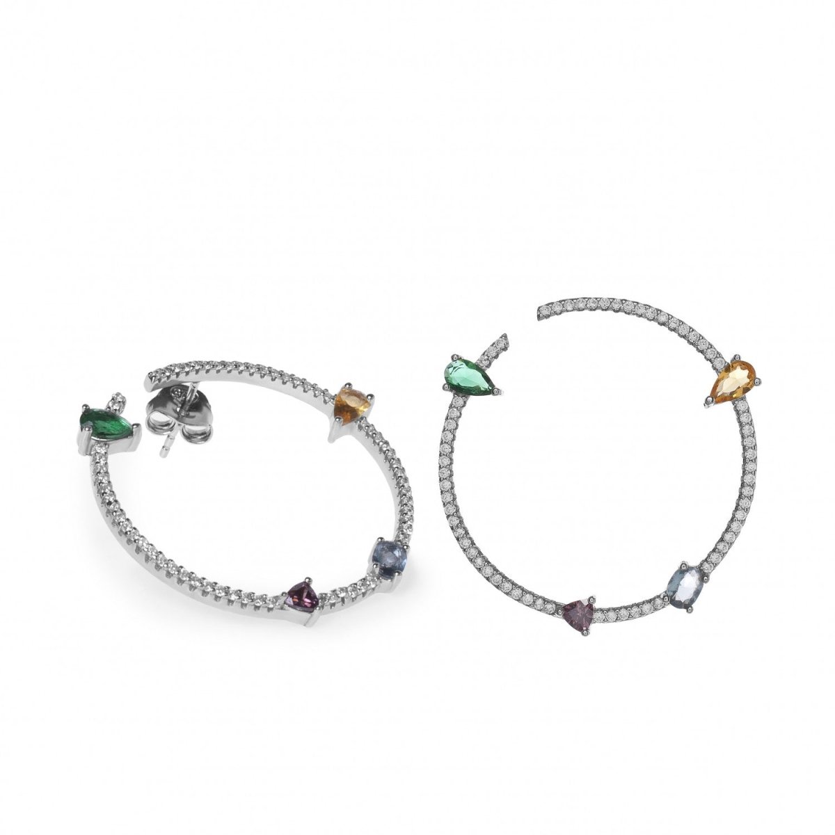Pendientes aro originales con gemas disposición asimétrica multicolor-LINEARGENT