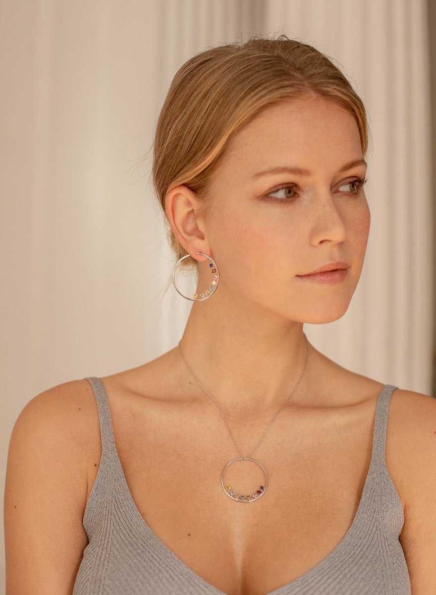 earrings hoop original with multicolored diagonal arrangement gems