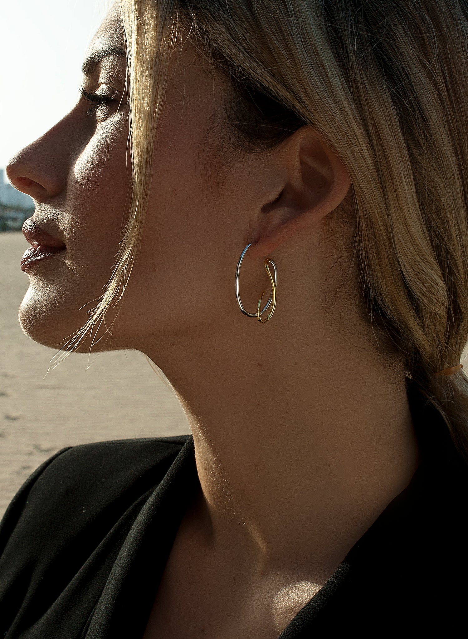 Pendientes aro originales de plata diseño bicolor