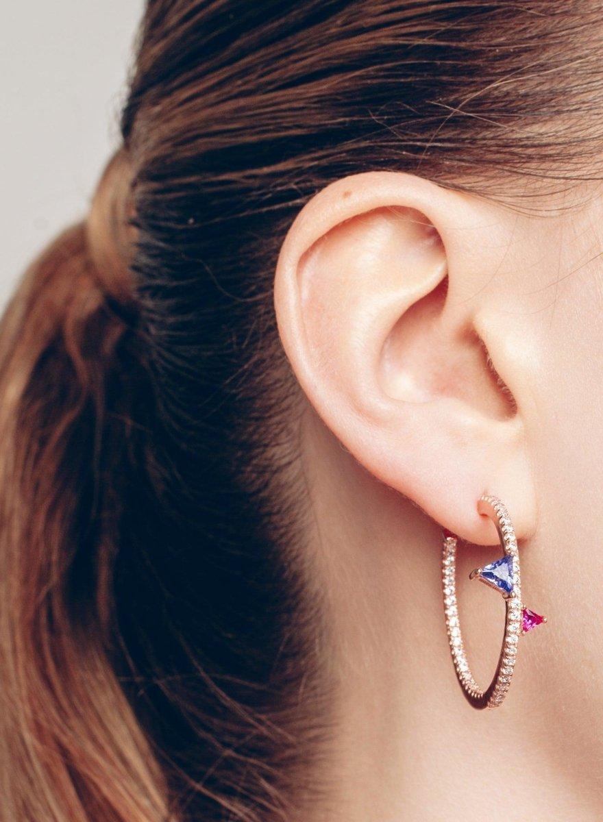 Boucles d'oreilles créole originaux design rail de zircons et LINEARGENT