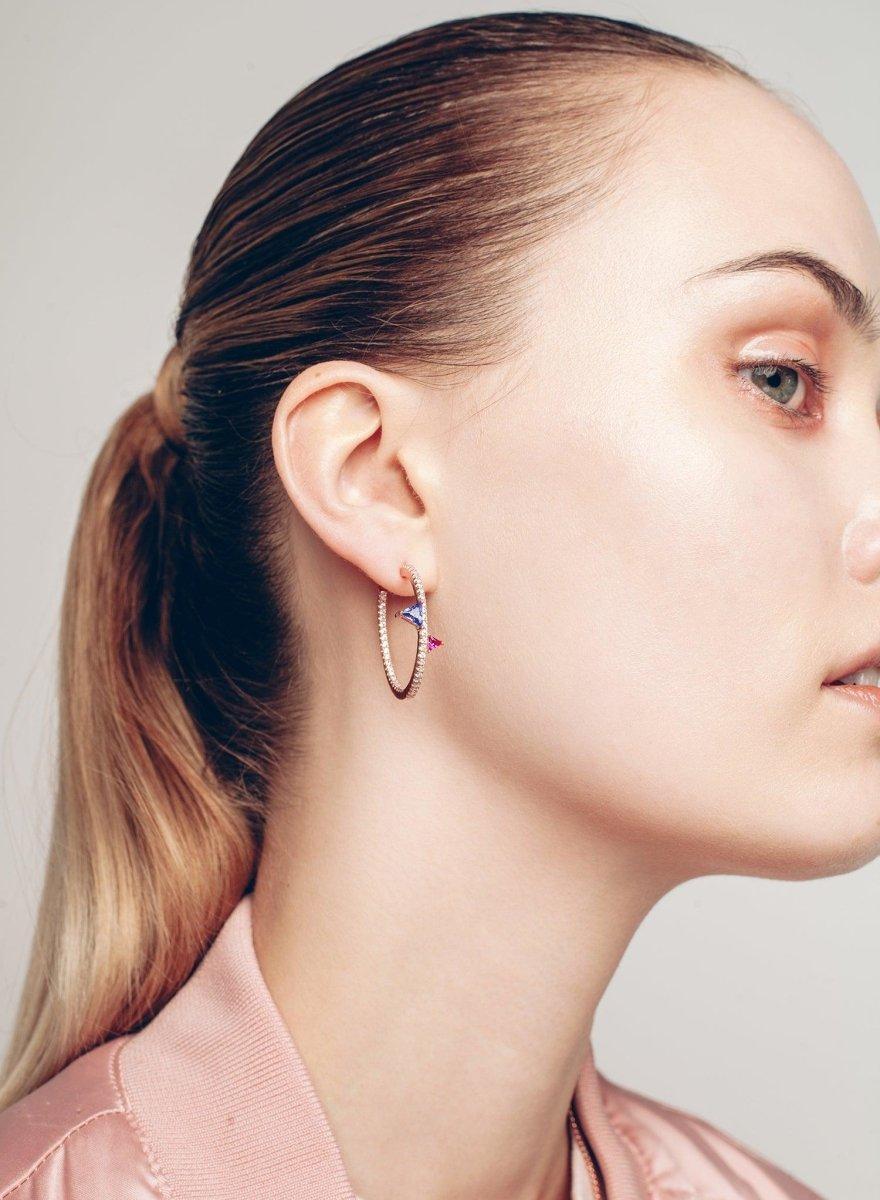 Boucles d'oreilles créole originaux design rail de zircons et LINEARGENT