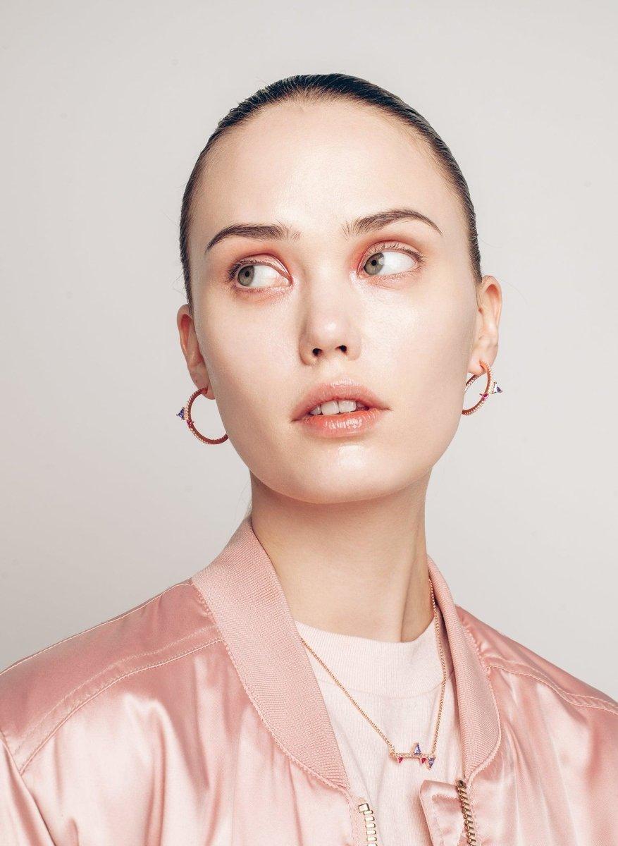 Boucles d'oreilles créole originaux design rail de zircons et LINEARGENT