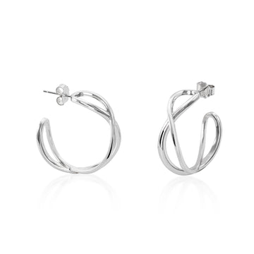 Pendientes aro originales diseño doble carril entrelazado y plata lisa