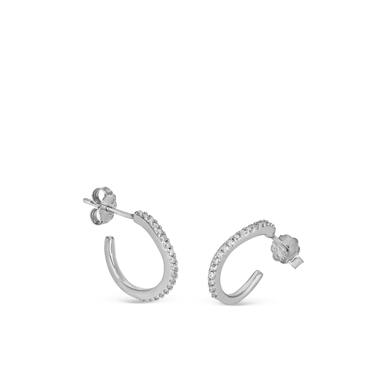Pendientes aro pequeños diseño curvilíneo con circonitas-LINEARGENT